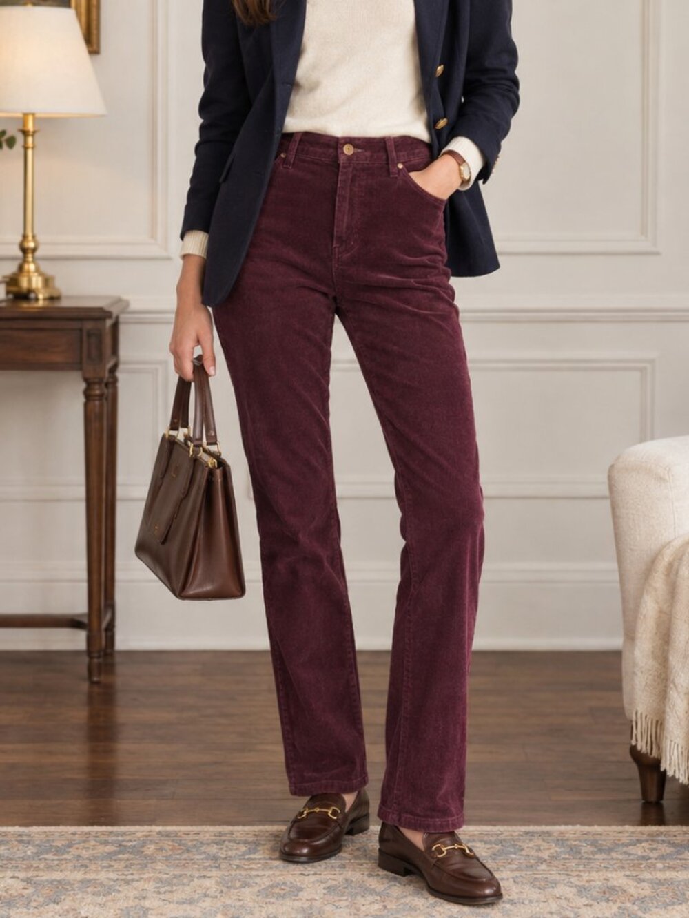 Banana Republic Burgundy Corduroy Pants Size 28 Stretch Straight Leg